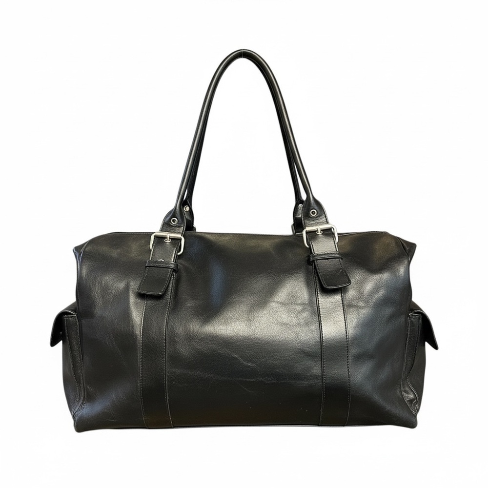 Faux Leather Weekender Travel Black Duffle Bag Excellent Clean Condition - Picture 3 of 16